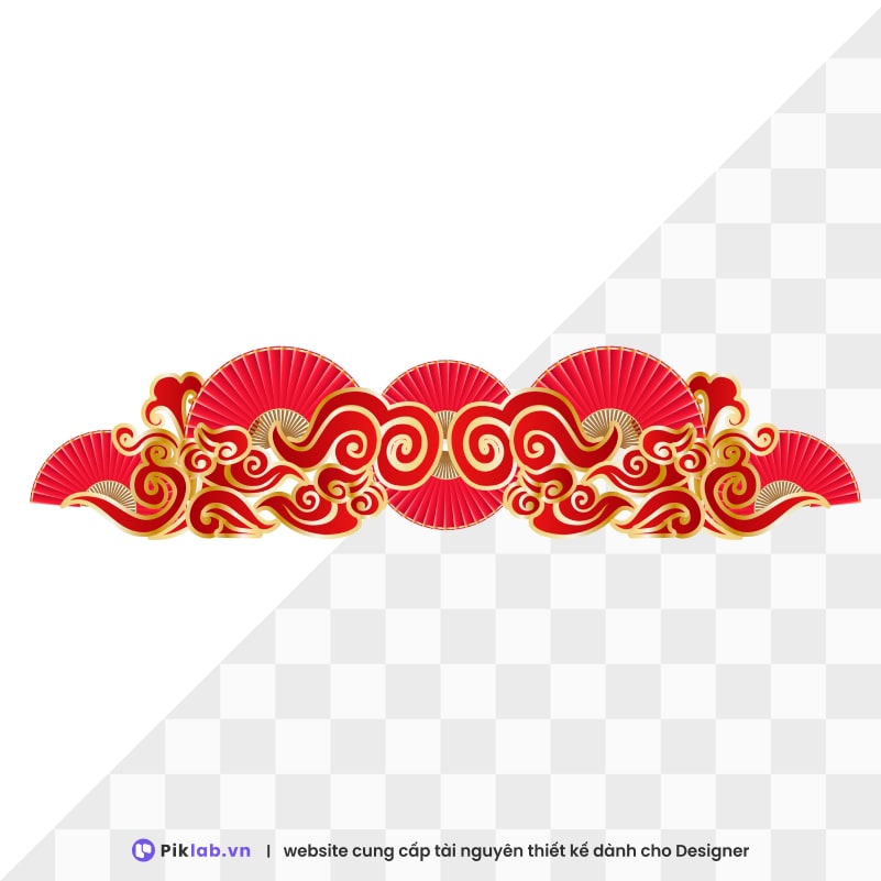 Design resource red cloud pattern red paper fan happy new year tet holiday isolated on transparent quạt giấy đỏ PNG tết